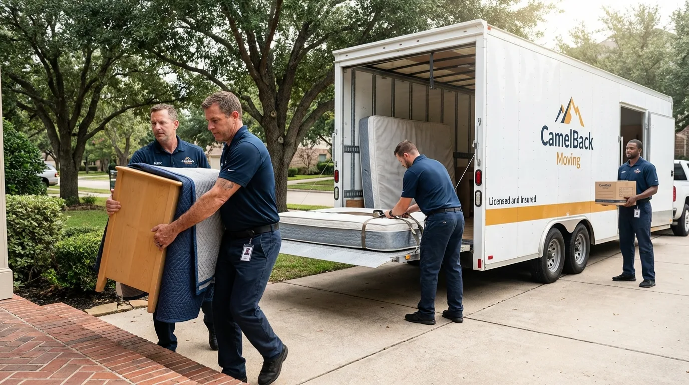 Crew loading residential truck for cross-state move from Scottville, MI