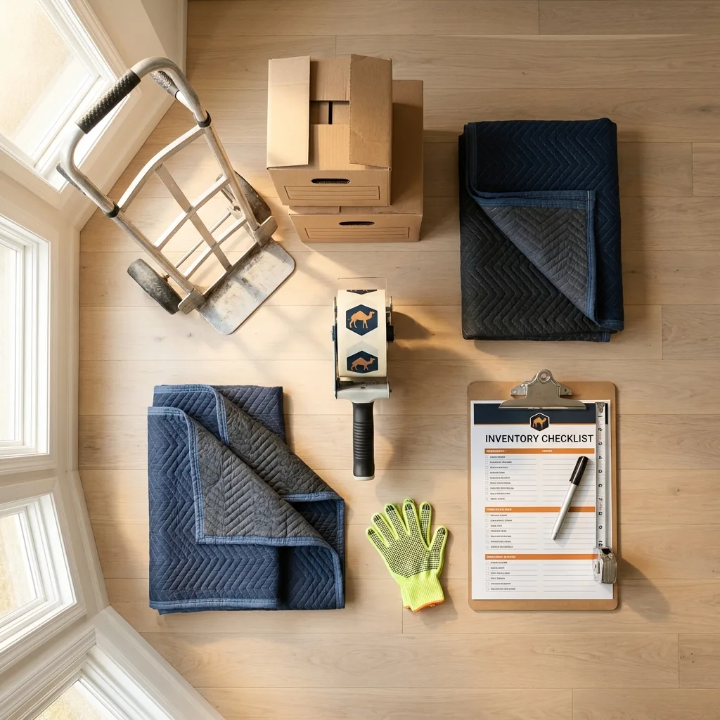 Professional moving supplies and packing materials layout for Scottville residential relocations